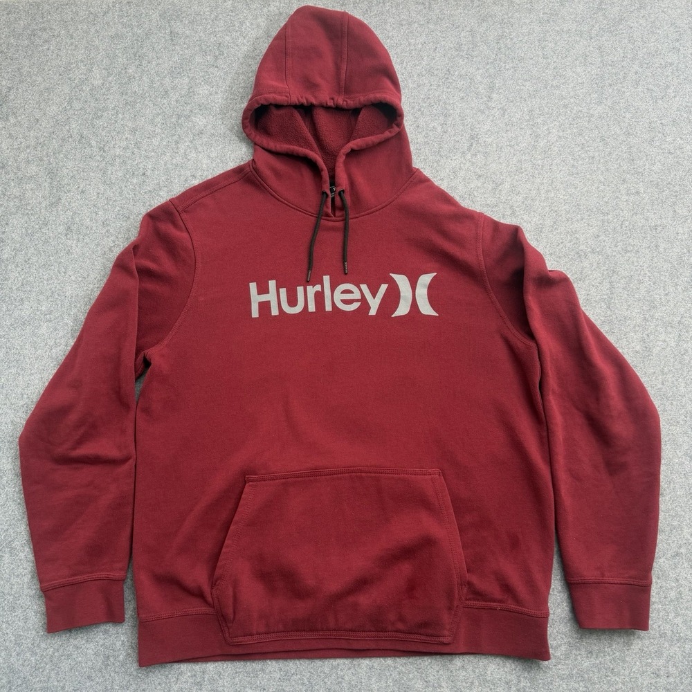 Hurley Hoodie Mens XL Burgundy Pullover White Logo Sweatshirt Maroon Red